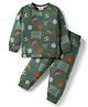 Ollypop Sinker Knit Full Sleeves Co-ords Night Suit With Football Print - Olive Green