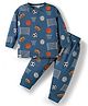 Ollypop Sinker Knit Full Sleeves Co-ords Night Suit With Football Print - Blue