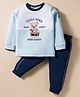 Ollypop Interlock Knit Full Sleeves T-Shirt and Joggers Set with Animal Patch Embroidery - Navy Blue & Light Blue
