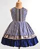 Enfance Sleeveless Floral Foil Printed & Leheriya Printed Knee Length Dress - Navy Blue