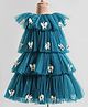 Enfance Sleeveless Butterflies Applique Detailed Layered Knee Length Dress - Blue