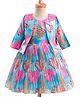 Enfance Floral Printed & Beads Embellished Pleated Dress With Full Sleeves Shrug Set - Blue