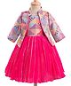 Enfance Checked & Floral Printed Dress With Full Sleeves Shrug Set - Pink