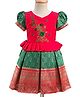Enfance Half Puffed Sleeves Floral Foil Printed Pattu Pavadai Dress - Green