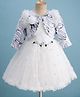 Enfance Floral Applique Detailed & Pearls Embellished Knee Length Dress With Full Sleeves Jacket Set - White