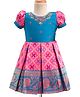 Enfance Half Puffed Sleeves Floral Foil Printed Pattu Pavadai Dress - Pink