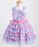 Enfance Sleeveless Floral Applique Detailed & Pearls Embellished Knee Length Layered Dress - Ferozi