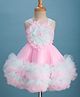 Enfance Sleeveless Floral Applique Detailed & Ruffle Detailed Knee Length Layered Dress - Pink