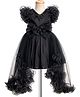 Enfance Half Ruffle Sleeves Bow Applique Detailed & Rhinestones Embellished Knee Length Dress - Black