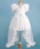 Enfance Half Ruffle Sleeves Bow Applique Detailed & Rhinestones Embellished Knee Length Dress - White