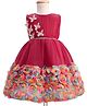 Enfance Sleeveless Floral & Butterflies Applique Detailed Knee Length Dress - Maroon