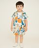 Dapper Dudes Half Sleeves Leaves Printed Shirt & Coordinating Shorts With Tee Set - Orange