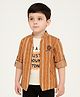 Dapper Dudes Full Sleeves Striped Jacket With Typography Printed Tee - Tan