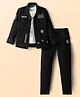 Dapper Dudes Typography Printed Tee & Pant With Full Sleeves Jacket Set - Black