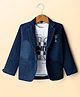 Dapper Dudes Full Sleeves Washed Jacket With Typography Printed Tee Set - Blue