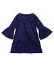 PinkCow Taffeta Woven Three Fourth Bell Sleeves Pearls Embellished Dress - Royal Blue