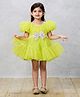 PinkCow Net Woven Half Puffed Sleeves Bow Applique Detailed Dress - Green