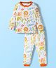 Babyhug Cotton Knit Full Sleeves Co-ords Night Suit With Animal Print - White