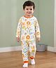 Babyhug 100% Cotton Knit Full Sleeves Co-ords Night Suit With Animal Print - White
