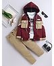 Fourfolds Cotton Blend Woven Trendy Style Text Printed Tee & Trousers With Full Sleeves Hooded Jacket Set - Maroon