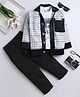 Fourfolds Cotton Blend Woven Game On Text Printed Tee & Trousers With Full Sleeves Checked Jacket Set - Black