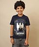 Kidsville Cotton Knit DC Comics Featuring Half Sleeves Sequins Embellished Batman Logo Designed Tee - Navy Blue