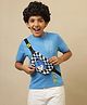 Kidsville Cotton Knit Sonic The Hedgehog Featuring Half Sleeves Character Printed Tee With Attached Pouch Bag - Blue