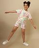 Kidsville Cotton Knit Mattel Featuring Half Sleeves Barbie Printed Crop Tee & Coordinating Shorts Set - White & Pink