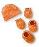 Babyhug 100% Cotton Interlock Knit Cap Mittens & Booties Set with Ice Cream Print Orange - Diameter 14 cm