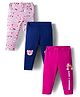 Doodle Poodle 100% Cotton Single Jersey Knit Full Length Leggings With Bunny Print Pack Of 3 - Navy Blue Pink & White