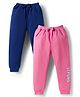 Doodle Poodle 100% Cotton Single Jersey Knit Full Length Lounge Pant With Text Print Pack of 2 - Dark Pink & Navy Blue