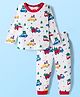 Babyhug Cotton Knit Full Sleeves Co-ords Night Suit With Vehicle Print - White