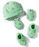 Babyhug 100% Cotton Knit Cap Mittens And Booties with Floral Print Light Green - 14.5 cm Diameter