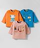 ZERO Sinker Knit Full Sleeves T-Shirts With Animal & Born To Rock Text Print Pack Of 3 - Orange Blue & Beige