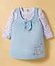 ToffyHouse Fleece Knit Frock & Full Sleeves Inner Tee With Floral & Bunny Print - Light Blue & White