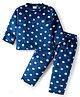 Babyhug Velour Knit Full Sleeves Co-ords Winter Night Suit with Polka Dot Print - Navy Blue