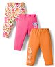 Doodle Poodle 100% Cotton Single Jersey Knit Full Length Leggings With Floral Print Pack Of 3 - Orange Pink & White