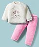 Babyhug Velour Knit Full Sleeves WInter Wear Night Suit With Bunny Print - White & Pink