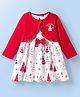 Doodle Poodle 100% Cotton Knit Frock with Full Sleeves Shrug & Christmas Print - Red & White
