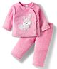 Babyhug Velour Knit Full Sleeves Winter Night Suit with Rabbit Embroidery - Pink