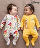 Babyhug Disney Interlock Knit Full Sleeves Footed Sleepsuit With Marie Graphics Pack Of 2 - White & Yellow