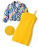 OLLINGTON ST. 100% Cotton Knit Full Sleeves Abstract Printed Jacket & Inner Knit Dress - Yellow White & Blue