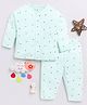 Clt.s Cotton Knit Full Sleeves Cuteness Is Magic Text & Stars Printed Coordinating Night Suit Set - Sea Green