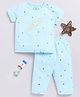 Clt.s Cotton Knit Half Sleeves Stars Printed Coordinating Night Suit Set - Blue