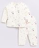 Clt.s Cotton Knit Full Sleeves Stars & Surprise Text Printed Coordinating Night Suit Set - Cream