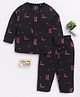 Clt.s Cotton Knit Full Sleeves Hearts & Love Text Printed Coordinating Night Suit Set - Black