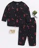 Clt.s Cotton Knit Full Sleeves Hearts & Love Text Printed Coordinating Night Suit Set - Black