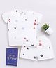 Clt.s Cotton Knit Half Sleeves Stars Printed Coordinating Tee & Shorts Night Suit Set - White