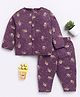 Clt.s Cotton Knit Full Sleeves Popcorn Printed Coordinating Night Suit Set - Purple