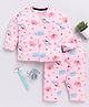 Clt.s Cotton Knit Full Sleeves Flowers & Elephant Printed Coordinating Night Suit Set - Pink